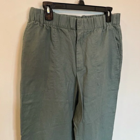 Gap Olive Green Linen Cotton Pants Elastic Waist Womens Medium - Picture 2 of 7
